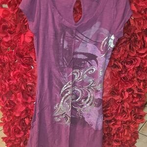 Sugar Tart Women's Purple Graphic Casual Dress With Silver Detail Size Large